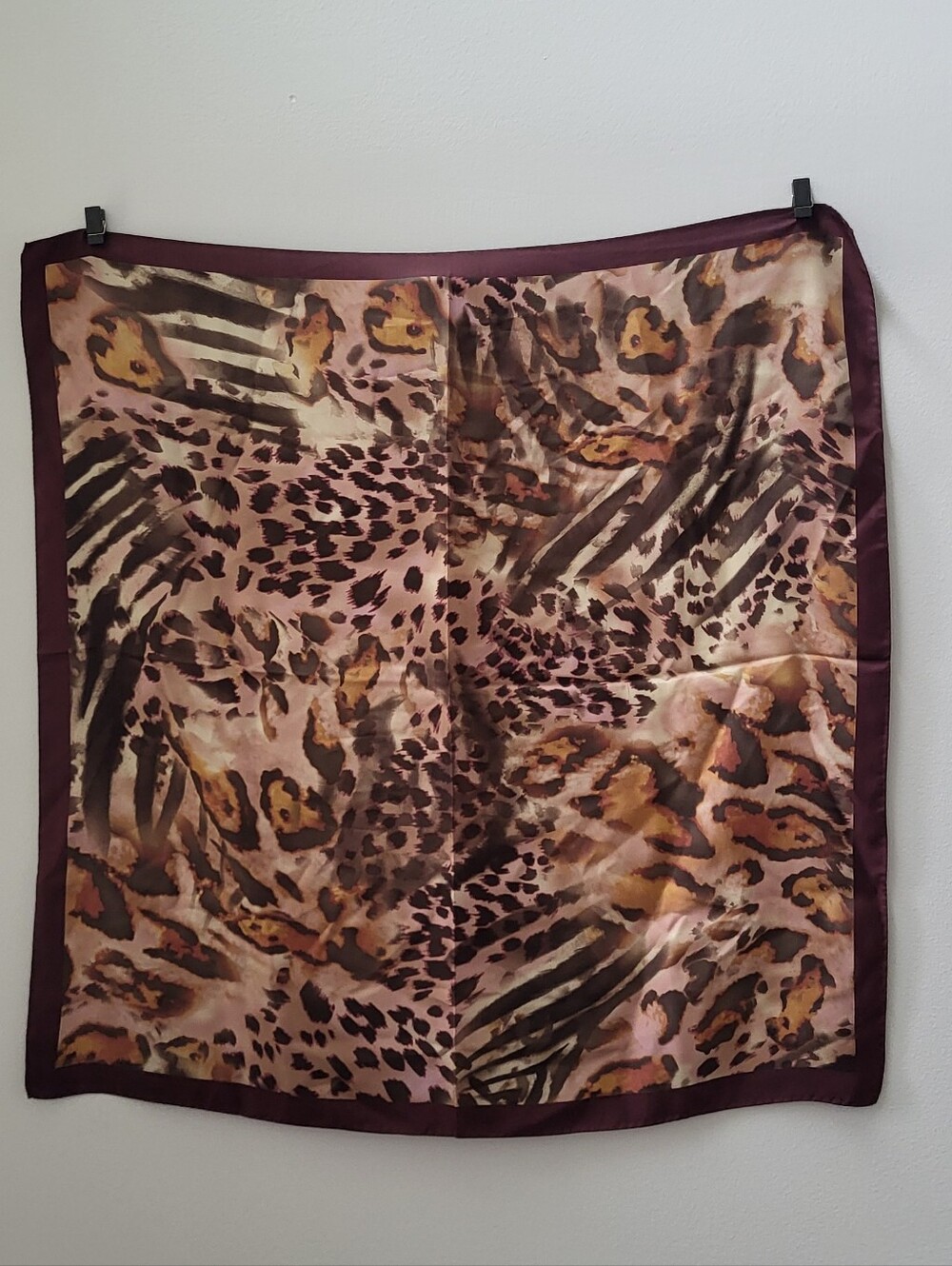 Silk Scarf Leopard Print Maroon